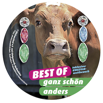 Das Logo von ganz schön anders - eine Kuh mit bunten Ohrringen